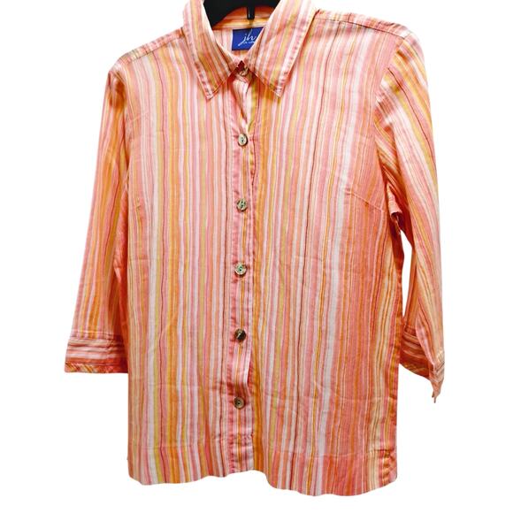 J.H. Collectibles Striped Blouse 💛🧡🩷 Medium 3/4 Sleeve Lightweight - Picture 7 of 13